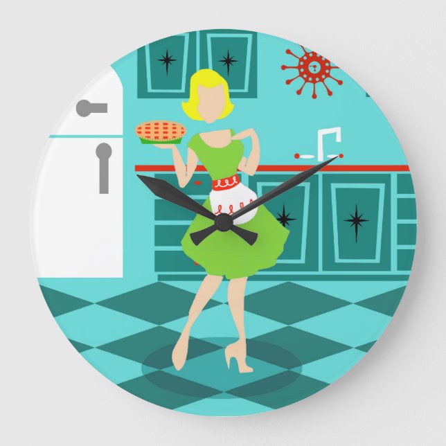 Retro Kitchen Round Acrylic Wall Clock Große Wanduhr (Vorderseite)