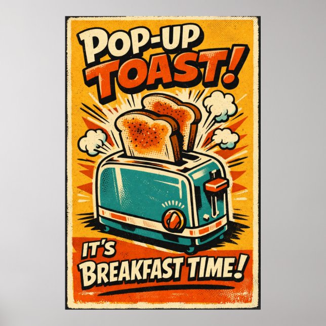 Retro Kitchen Toaster Poster – Pop-Up Toast Breakf (Devant)