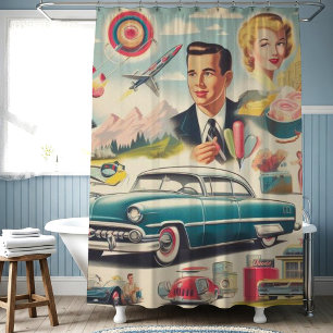 Retro Kitsch Illustration der 50er Jahre Duschvorhang