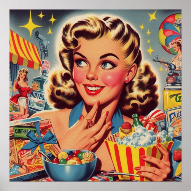 Retro-Kitsch-Mädchen  Poster (Vorne)