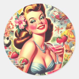 Retro Kitsch Niedlich Pinup Runder Aufkleber