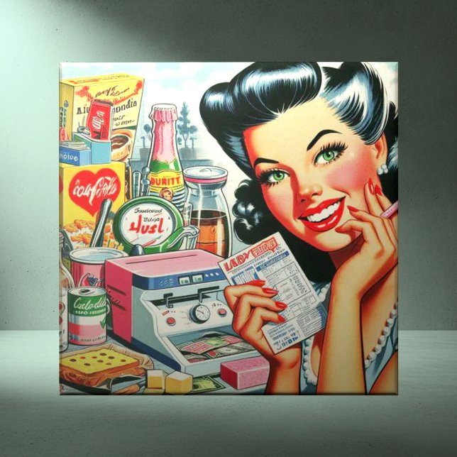 Retro Kitsch Schönes Vintages Girl Fliese (Von Creator hochgeladen)