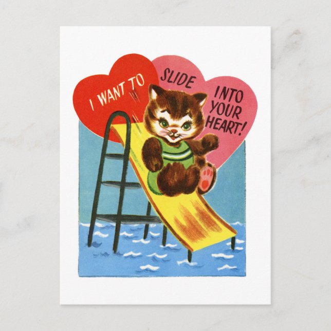 Retro Kitten Valentine Feiertagspostkarte (Vorderseite)