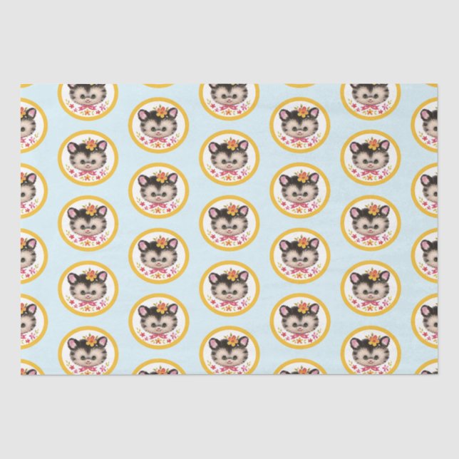 Retro Kitten Wrapping Paper Flat Sheet Set 3 Seidenpapier (Vorderseite)