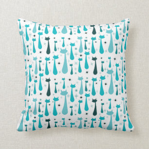 Retro Kitty-atomarSilhouette in aquamarinem Kissen