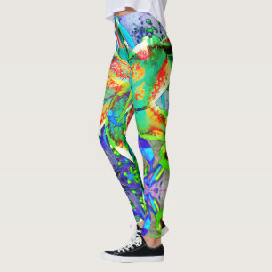 Retro Kiwi Lilie abstrakte tropische Blume Leggings