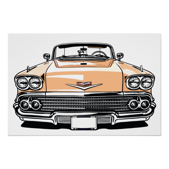 Retro Klassiker Cabrio Front Pop Art Poster (Vorderseite)
