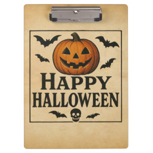 Retro/klassischer Happy Halloween Kürbislaterne Klemmbrett