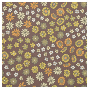 Retro kleine Blumen Orange Gelb Braun Muster Stoff