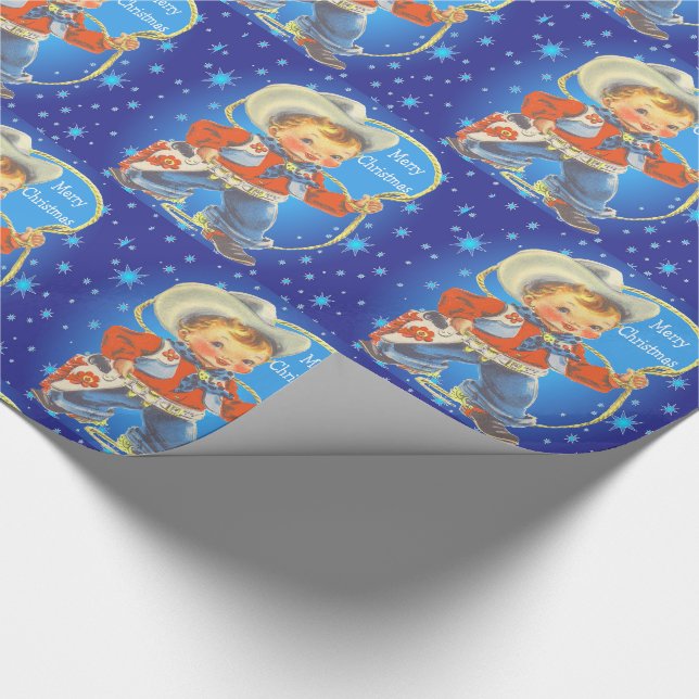 Retro Kleiner Cowboy mit Hoffnung frohe Weihnachte Geschenkpapier (Ecke)