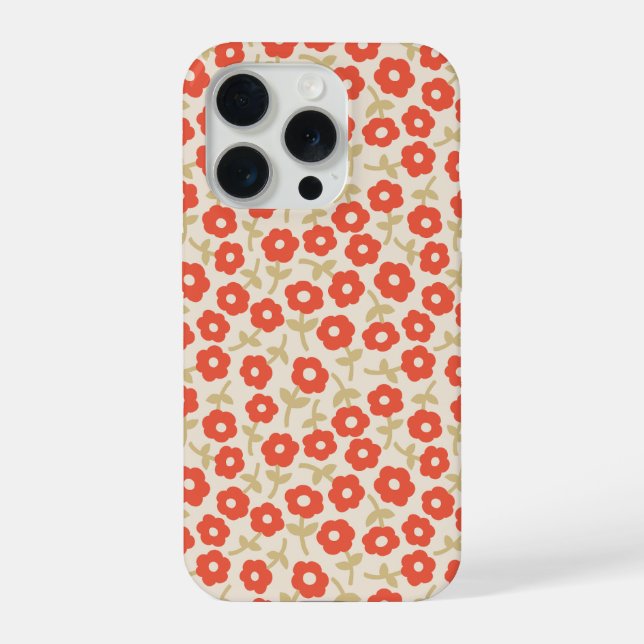Retro kleines rotes Ditsy-Blumenmuster iPhone 15 Pro Hülle (Rückseite)