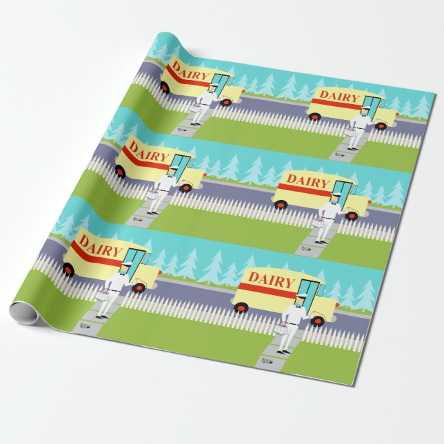 Retro Kleinstadt-Milchmann-Packpapier Geschenkpapier (Ungerollt)