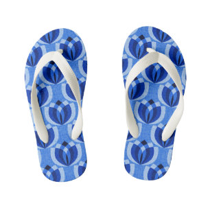 Retro kobaltblaue Blumen Kinderbadesandalen