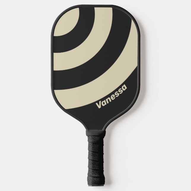 Retro Kohle Drei Kreisel Streifen mit Namen Pickleball Schläger (Vorderseite)