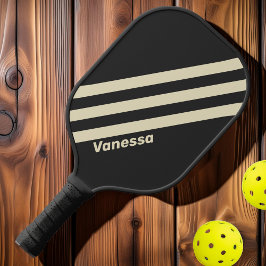 Retro Kohle Drei Streifen mit Namen Pickleball Schläger