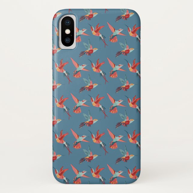 Retro Kolibri-Muster Case-Mate iPhone Hülle (Rückseite)