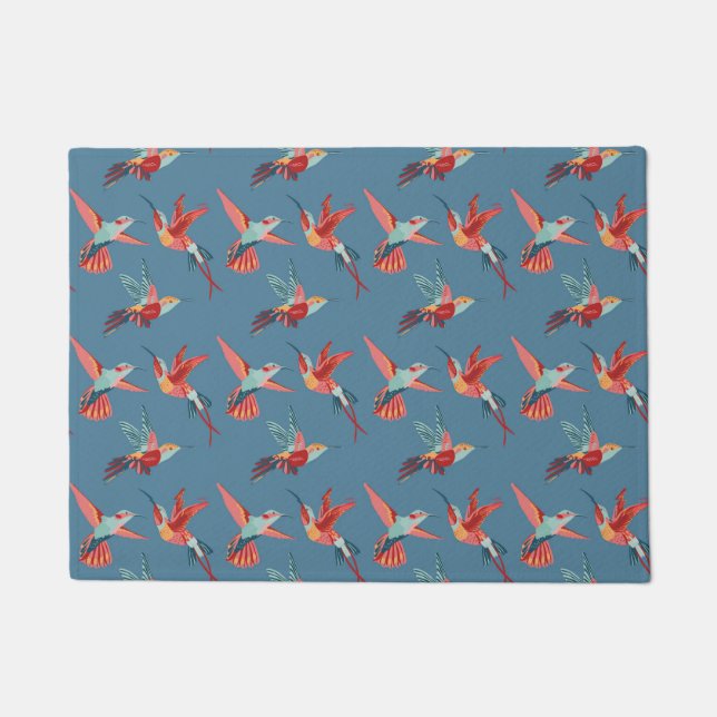 Retro Kolibri-Muster Fußmatte (Vorderseite)