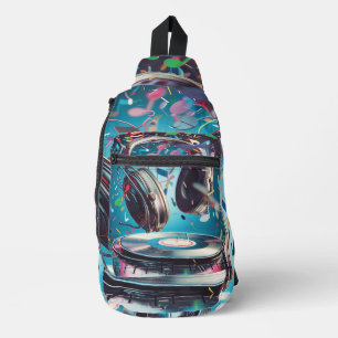 Retro-Kopfhörer und digitale Vinyl-Kunst Crossbody Bag