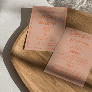Retro-Korallen-Handschrift-Quirky-All-in-One-Hochz Einladung