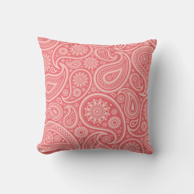Retro korallenrotes Paisley-Muster Kissen (Vorderseite)