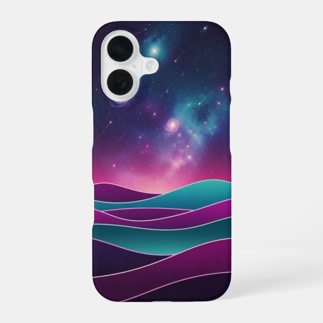 Retro-Kosmische Hügel iPhone 16 Hülle (Rückseite)