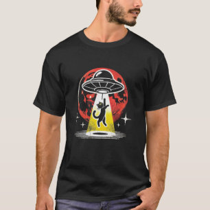 Retro Kosmischer Strahl UFO Weltraum Katze Mutter T-Shirt