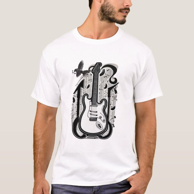 Retro Krähe Gitarre für diejenigen, die Liebe Musi T-Shirt (Vorderseite)