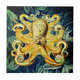 Retro-Kraken und Tiefseegewässer - Pflanze Cool Fliese