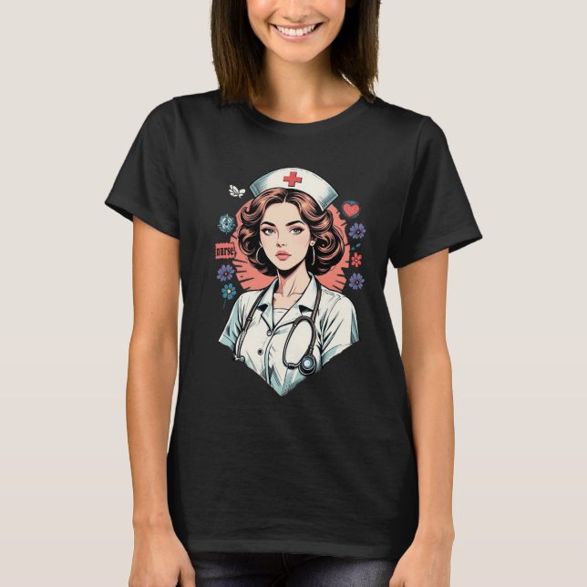 Retro-Krankenschwester einheitliches Design T-Shirt (Vorderseite)