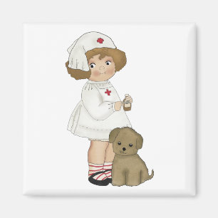 Retro-Krankenschwester Mit Welpen T-Shirts und Ges Magnet