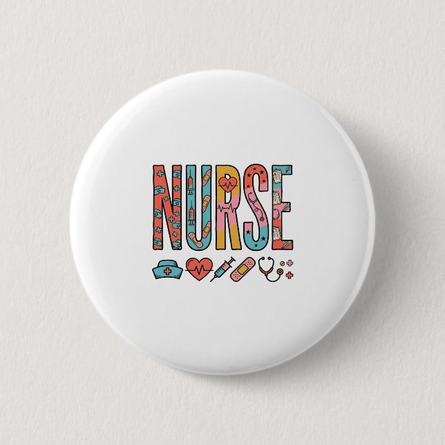 Retro-Krankenschwester-Typografie Medizinisches Ic Button (Vorderseite)