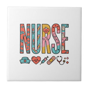 Retro-Krankenschwester-Typografie Medizinisches Ic Fliese