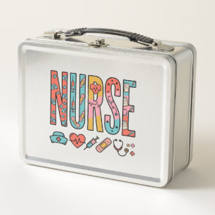Retro-Krankenschwester-Typografie Medizinisches Ic Metall Brotdose