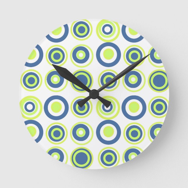 Retro-Kreise Limon Peelgrün Aquamarin auf Weiß Runde Wanduhr (Vorderseite)