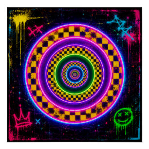 Retro-Kreise Neon Poster