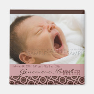 Retro Kreise rosiges Brown • Baby-Mitteilung Magnet