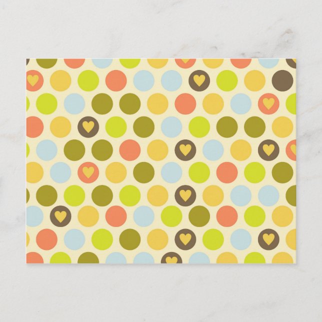 Retro-Kreise und Herz-Muster Grün Gold Blau Postkarte (Vorderseite)