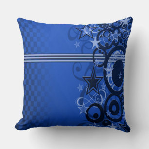 Retro-Kreise und Stars Blauer Kissen