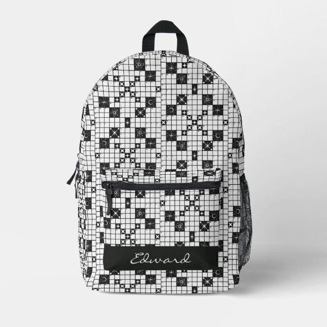 Retro-Kreuzworträtsel Mitte des Jahrhunderts Bedruckter Rucksack (Vorderseite)