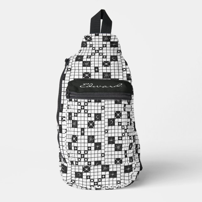 Retro-Kreuzworträtsel Mitte des Jahrhunderts Crossbody Bag (Vorderseite)