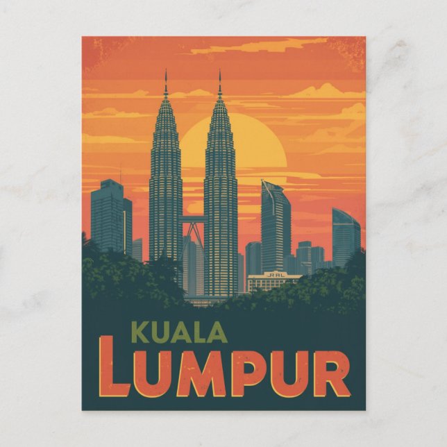 Retro Kuala Lumpur Petronas Towers Postkarte (Vorderseite)