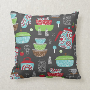 Retro Küche Pyrex und Pilz-Muster-Grafik Kissen