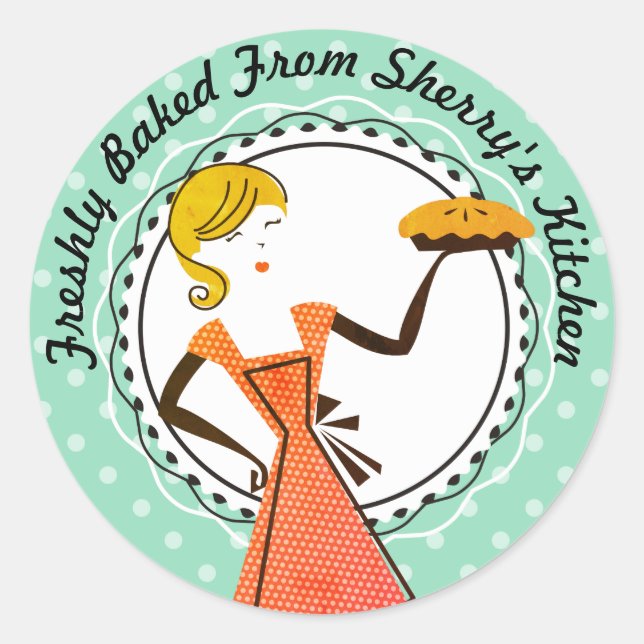 Retro Kuchen Hausfrau Bäckerei aus der Küche Runder Aufkleber (Vorderseite)