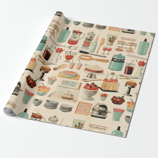 Retro Küchen Kuchen und Werkzeuge Geschenkpapier (Ungerollt)
