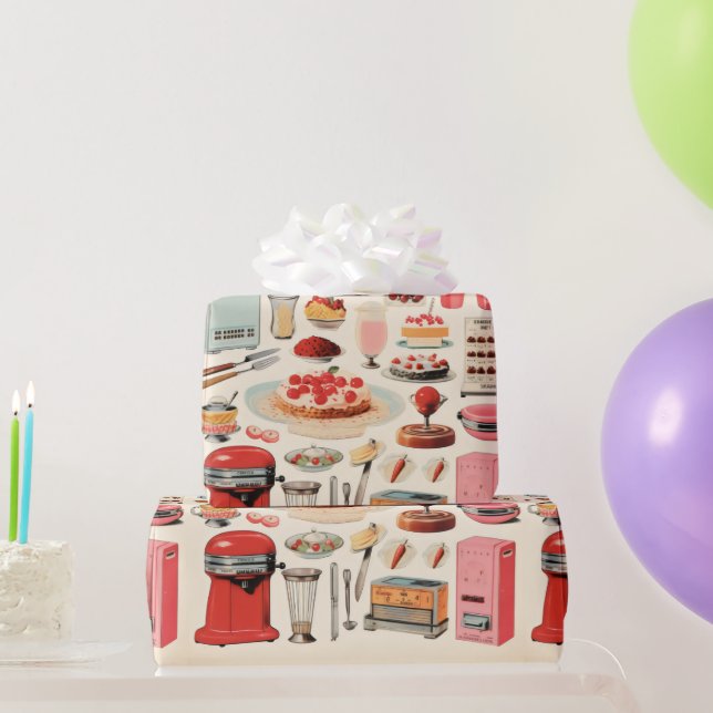 Retro Küchen Kuchen und Werkzeuge Geschenkpapier (Partygeschenke)