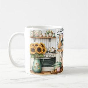 Retro Küchen Teller und Sonnenblumen Kaffeetasse