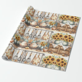 Retro Küchenschränke und Sonnenblumenumhüllungspap Geschenkpapier