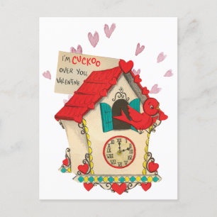 Retro-Kukucksuhr-Vogel-Valentinsgrußkarte Postkarte