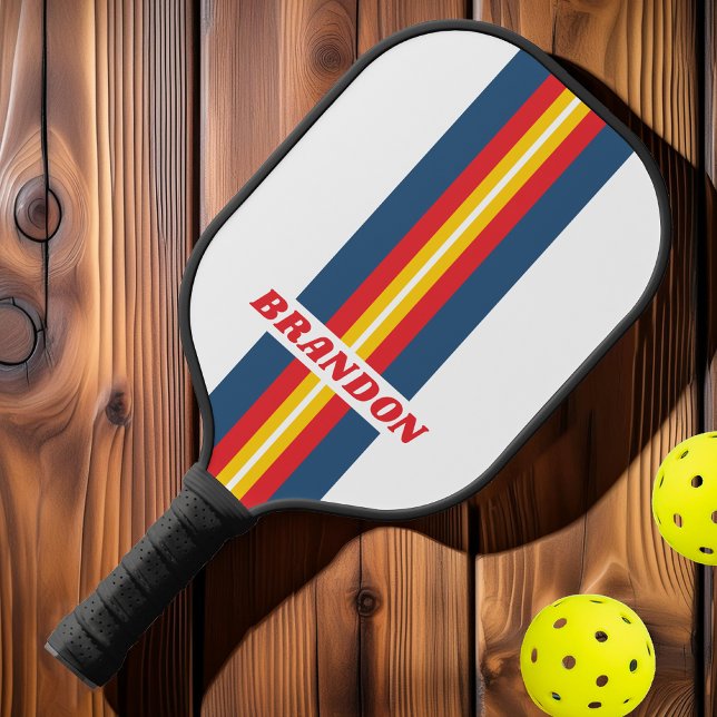 Retro-Kundgebung Streifen mit Namen Pickleball Schläger (Von Creator hochgeladen)