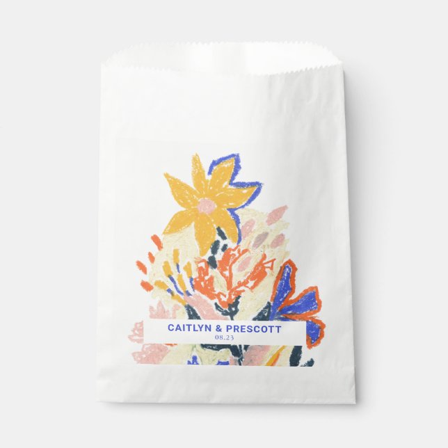 Retro Künstlerische Abstrakte Blumenhochzeit maßge Geschenktütchen (Vorderseite)